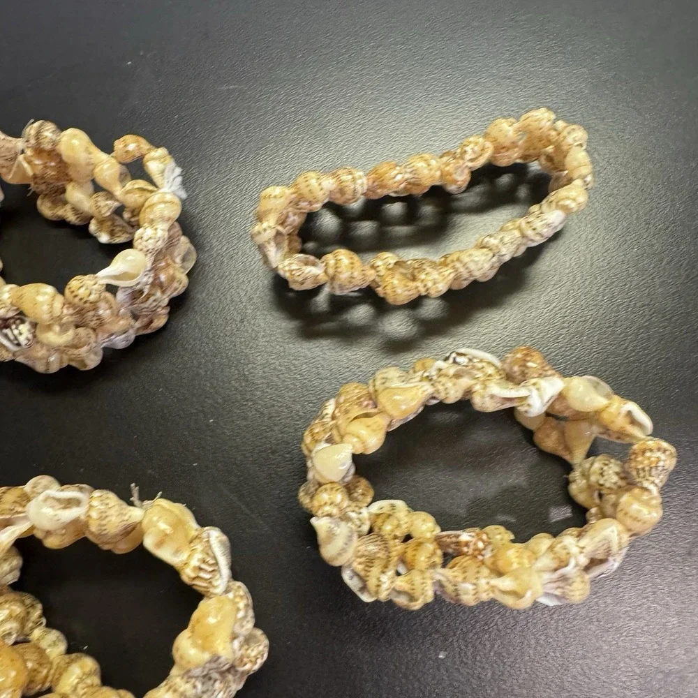 Set Of 4 Tiny Strung Sea‎ Shell Napkin Rings Vintage